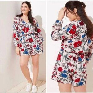 Ann Taylor LOFT Beach Floral Crochet Tie Neck Romper XS